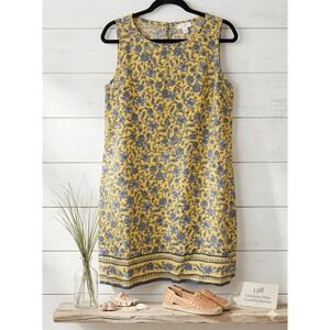 J.Jill Yellow Floral Linen Shift Dress L Boho Summer Sun Dress Coastal Summer